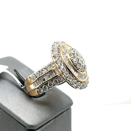 10k Yellow Gold 3.50 CT Round & Baguette Diamond Cluster Engagement Ring