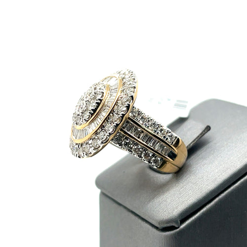 10k Yellow Gold 3.50 CT Round & Baguette Diamond Cluster Engagement Ring