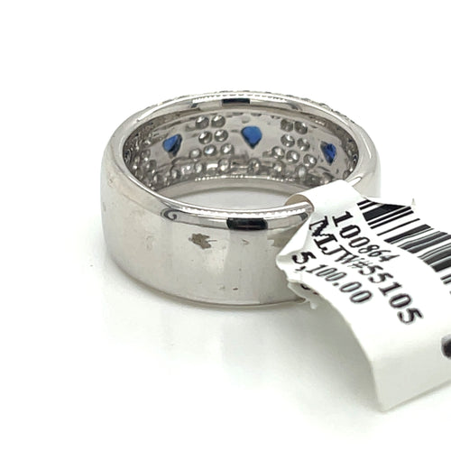 18K WHITE GOLD 1.50 CT DIAMOND AND SAPPHIRE LADIES RING Weight 12.2 gm