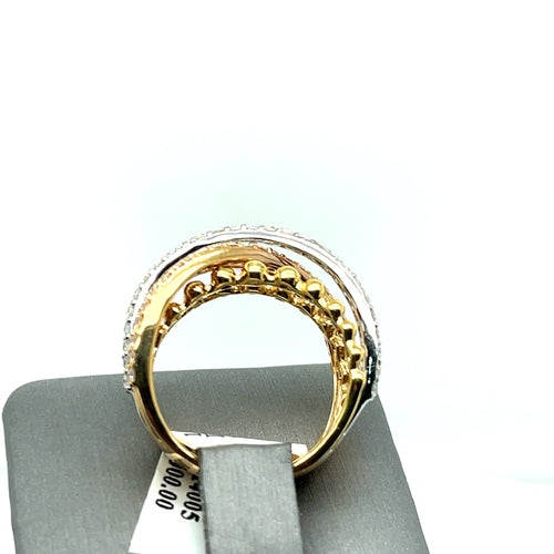 18K TRI COLOR GOLD 1.50 CT DIAMOND LADIES RING, 8.8gm Size 6.75