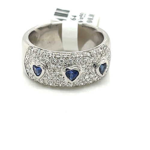 18K WHITE GOLD 1.50 CT DIAMOND AND SAPPHIRE LADIES RING Weight 12.2 gm