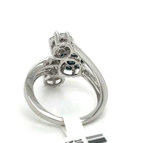 14K White Gold 1.25 CT Blue & White Diamond Ring, 4.2gm, Size 6.25