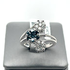 14K White Gold 1.25 CT Blue & White Diamond Ring, 4.2gm, Size 6.25
