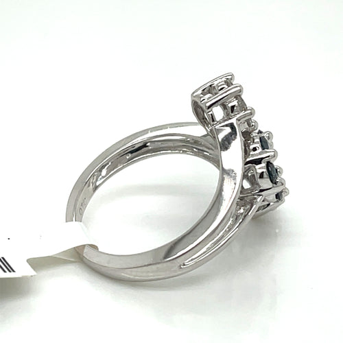 14K White Gold 1.25 CT Blue & White Diamond Ring, 4.2gm, Size 6.25