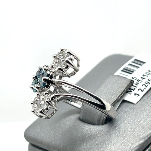 14K White Gold 1.25 CT Blue & White Diamond Ring, 4.2gm, Size 6.25