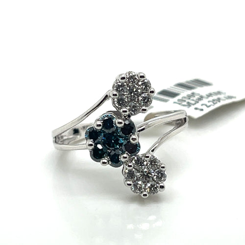 14K White Gold 1.25 CT Blue & White Diamond Ring, 4.2gm, Size 6.25