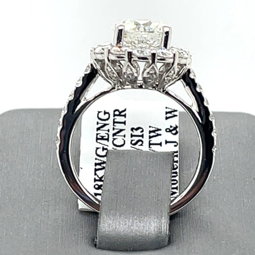 18K White Gold 3.00CT Round Cut Diamond Engagement Ring, Size 4.5, 4.6G