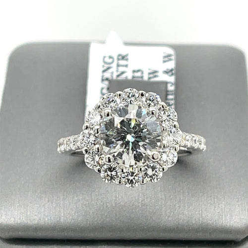18K White Gold 3.00CT Round Cut Diamond Engagement Ring, Size 4.5, 4.6G