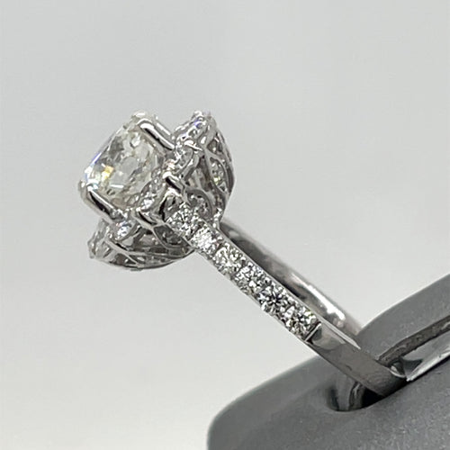18K White Gold 3.00CT Round Cut Diamond Engagement Ring, Size 4.5, 4.6G