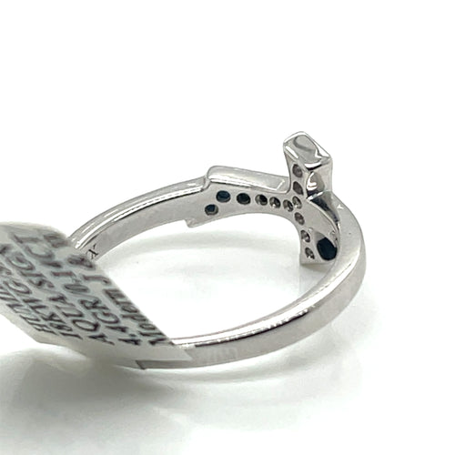 18k White Gold 0.14CT Sapphire Humilis Aqua Sign Ring, 4.4g, Size 9.25