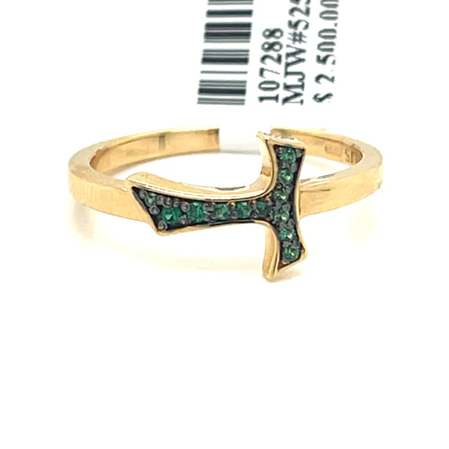 18k Yellow Gold 0.14CT Emerald Humilis Terra Sign Ring, 4.3g, Size 10