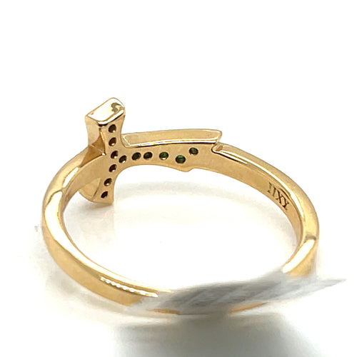 18k Yellow Gold 0.14CT Emerald Humilis Terra Sign Ring, 4.3g, Size 10