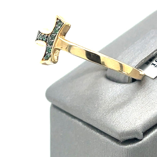 18k Yellow Gold 0.14CT Emerald Humilis Terra Sign Ring, 4.3g, Size 10