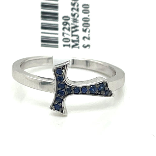 18k White Gold 0.14CT Sapphire Humilis Aqua Sign Ring, 4.4g, Size 9.25