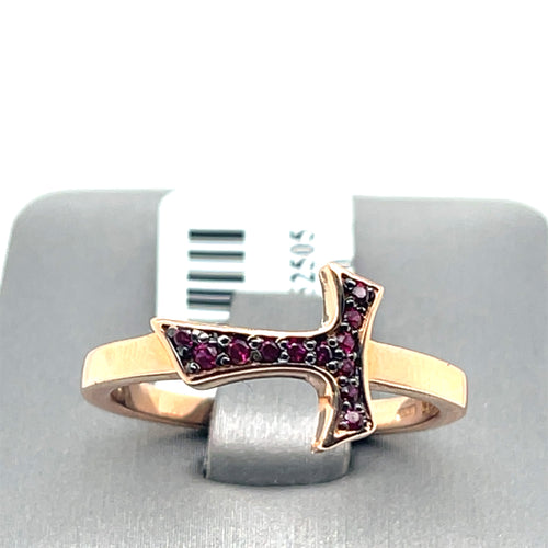 18k Rose Gold 0.14CT Ruby Humilis Focu Sign Ring, 4.3g, Size 9