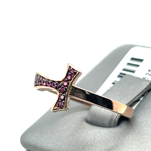 18k Rose Gold 0.14CT Ruby Humilis Focu Sign Ring, 4.3g, Size 9