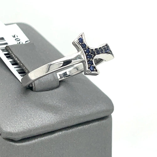 18k White Gold 0.14CT Sapphire Humilis Aqua Sign Ring, 4.4g, Size 9.25