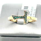 18k Yellow Gold 0.14CT Emerald Humilis Terra Sign Ring, 4.3g, Size 10