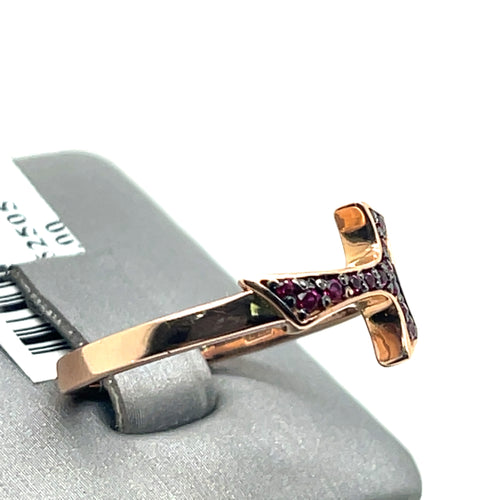 18k Rose Gold 0.14CT Ruby Humilis Focu Sign Ring, 4.3g, Size 9