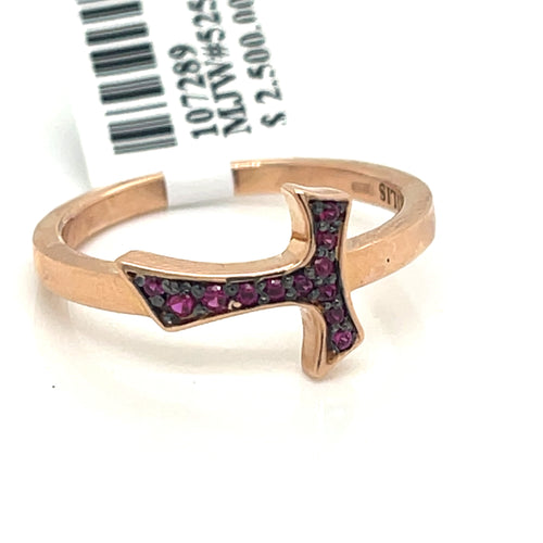 18k Rose Gold 0.14CT Ruby Humilis Focu Sign Ring, 4.3g, Size 9