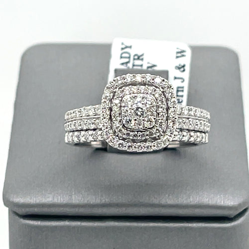 10k White Gold 1.00 CT Diamond Cluster Engagement Ring, 4.9g, Size 7.5