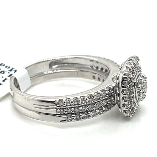 10k White Gold 1.00 CT Diamond Cluster Engagement Ring, 4.9g, Size 7.5