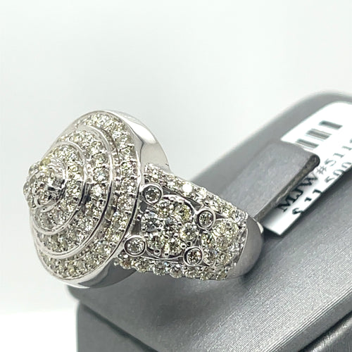 14k White Gold 2.00 CT Diamond Cluster Engagement Ring, 9g, Size 6.5