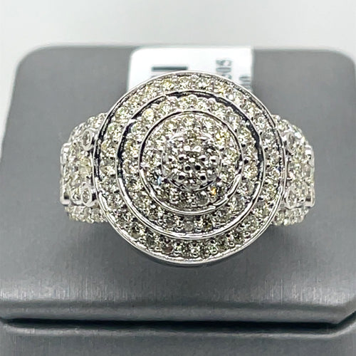 14k White Gold 2.00 CT Diamond Cluster Engagement Ring, 9g, Size 6.5