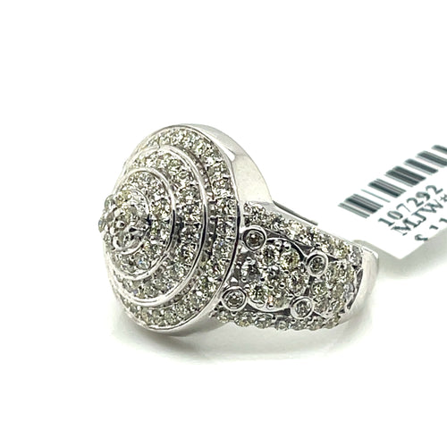 14k White Gold 2.00 CT Diamond Cluster Engagement Ring, 9g, Size 6.5