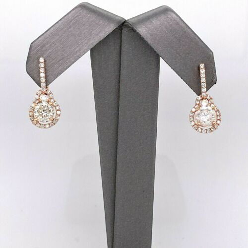 14k Rose Gold 3.00 CT Diamond Ladies Earrings, 3gm