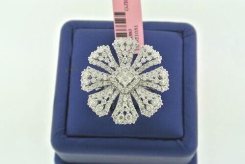 Cocktail Flower Design 18k White Gold 4.00 CT Diamond Ring, 10.2gm, Size 6.75