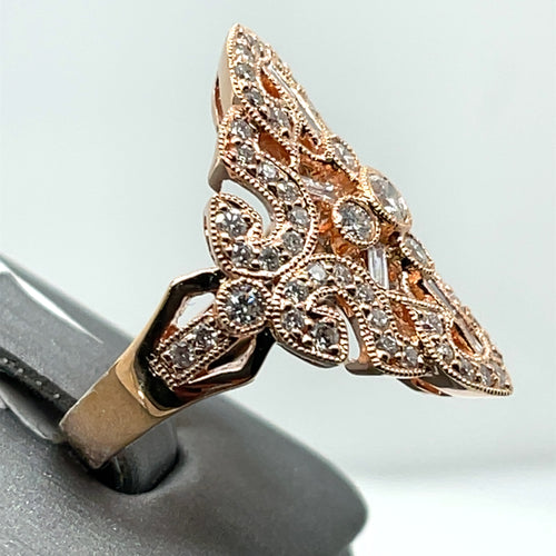 Ladies 18k Rose Gold 2.00 CT Diamond Cocktail Ring 8.5gm Size 6.25
