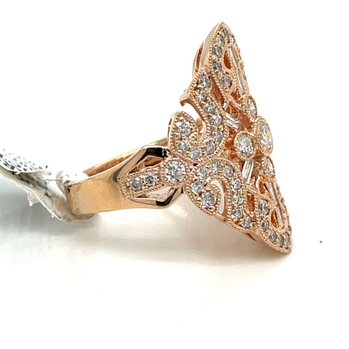Ladies 18k Rose Gold 2.00 CT Diamond Cocktail Ring 8.5gm Size 6.25