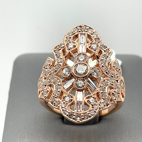 Ladies 18k Rose Gold 2.00 CT Diamond Cocktail Ring 8.5gm Size 6.25