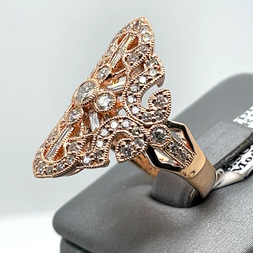 Ladies 18k Rose Gold 2.00 CT Diamond Cocktail Ring 8.5gm Size 6.25