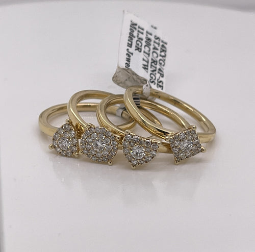 14k Yellow Gold 1.80 CT Diamond 4 Piece Stackable Bands, 11.3gm, Size 6