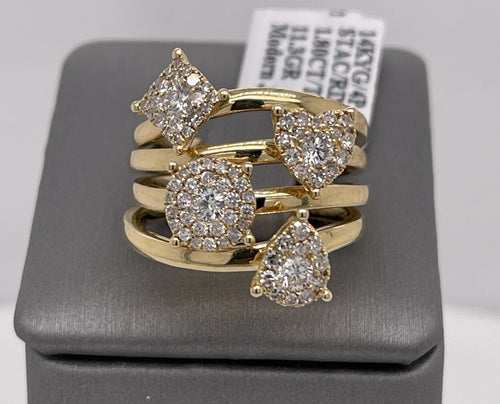 14k Yellow Gold 1.80 CT Diamond 4 Piece Stackable Bands, 11.3gm, Size 6
