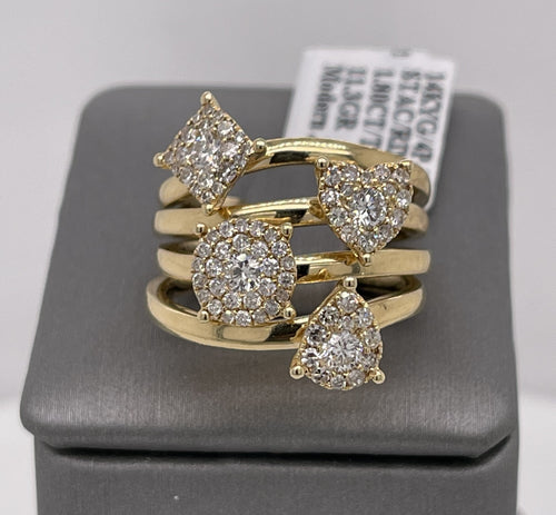 14k Yellow Gold 1.80 CT Diamond 4 Piece Stackable Bands, 11.3gm, Size 6