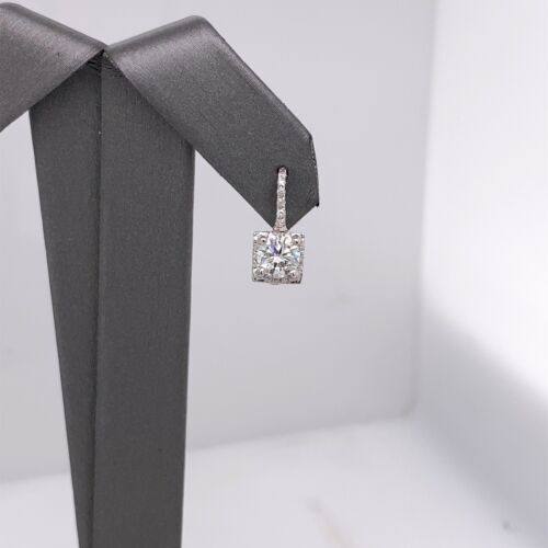 14k White Gold 1.35 CT Round Cut Diamond Drop Earrings, 2.7g