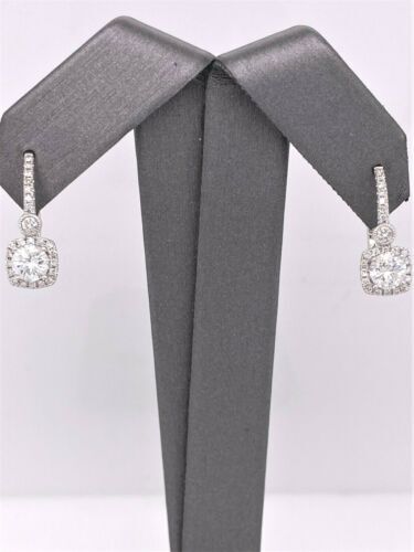 14k White Gold 1.50 CT Diamond Drop Lever Back Earrings, 3.8g