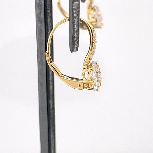 18k Yellow Gold 1.00 CT Diamond Cluster Drop Style Earrings, 1.7gm