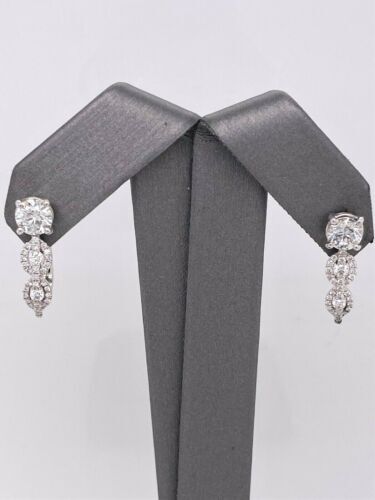 14k White Gold 1.75 CT Diamond Drop Earrings, 3.9g