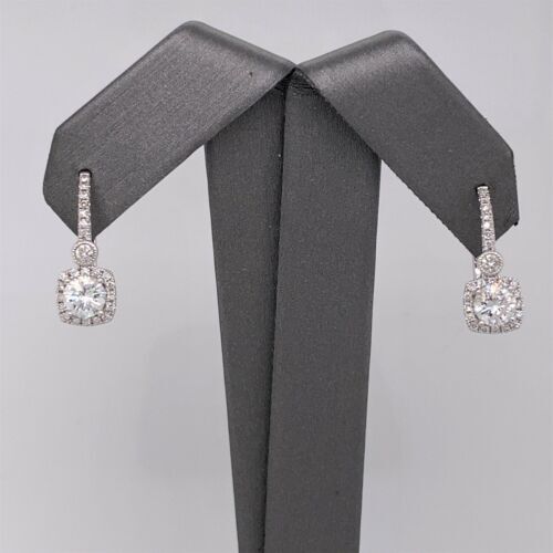 14k White Gold 1.50 CT Diamond Drop Lever Back Earrings, 3.8g