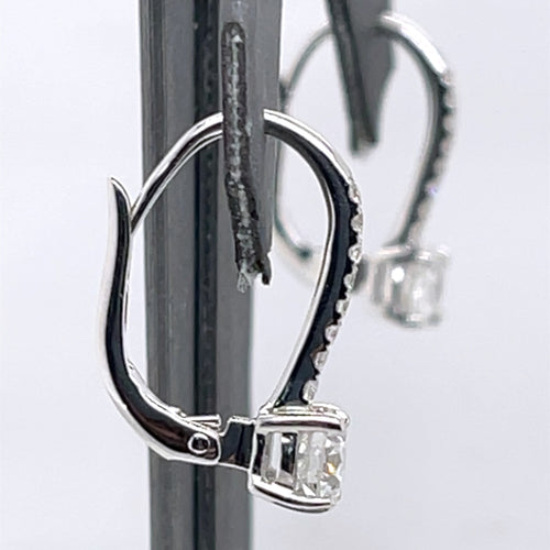 14k White Gold 1.50 CT Diamond Drop Lever Back Earrings, 2.6g