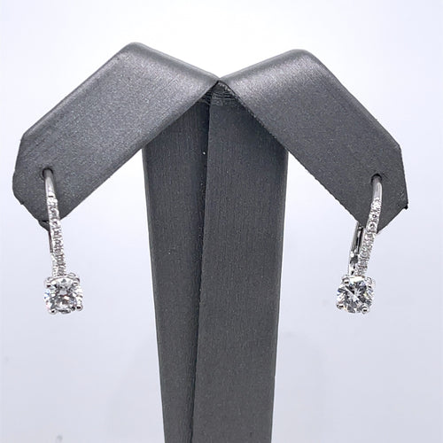 14k White Gold 1.50 CT Diamond Drop Lever Back Earrings, 2.6g