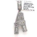 14K White Gold 1.50Ct Baguette Diamond Initial A Pendant 1.75", 8.3G