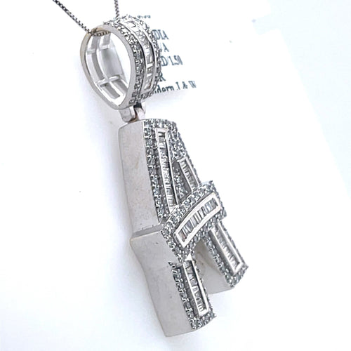 14K White Gold 1.50Ct Baguette Diamond Initial A Pendant 1.75", 8.3G