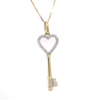 14K Yellow Gold 0.25Ct Diamond Key Heart Necklace, 2.9G