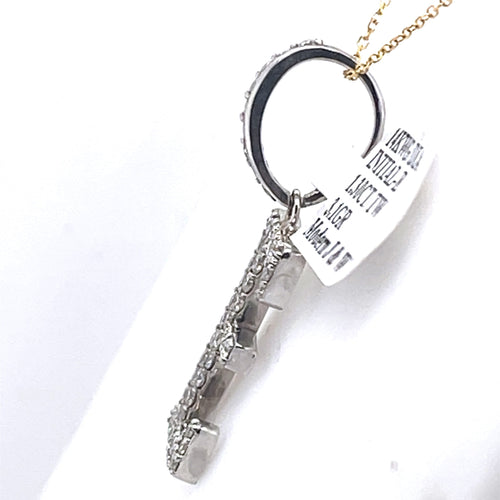 14K White Gold 1.30Ct Round Diamond Initial E Pendant 1.41", 3.1G,