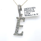 14K White Gold 1.30Ct Round Diamond Initial E Pendant 1.41", 3.1G,